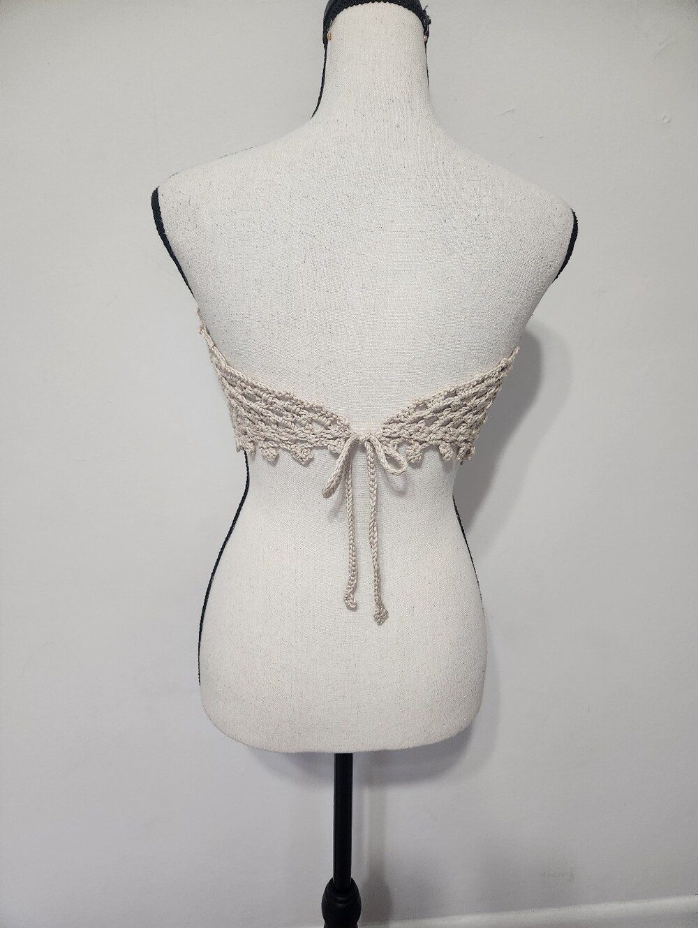 Handmade Crochet Bandana Hip Scarf Top Boho Festival Coasta Cowgirl Wrap Beige - Picture 7 of 11